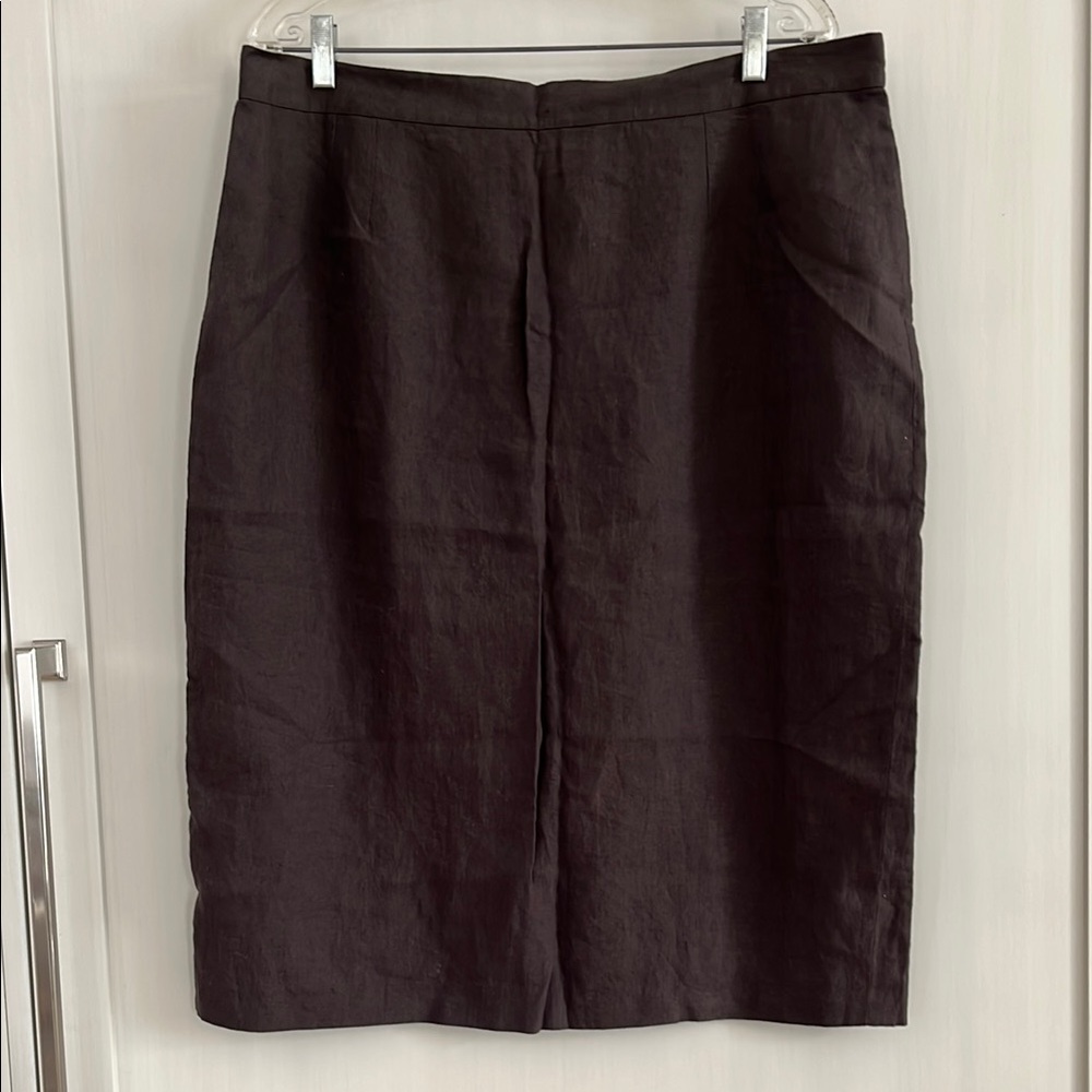 EUC Marina Rinaldi 100% linen dark brown lined pencil skirt made in Italy